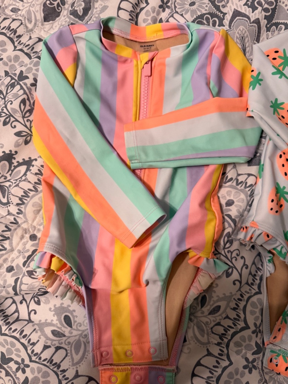 Old Navy Pastel Rainbow Stripe Long-Sleeve One-Piece